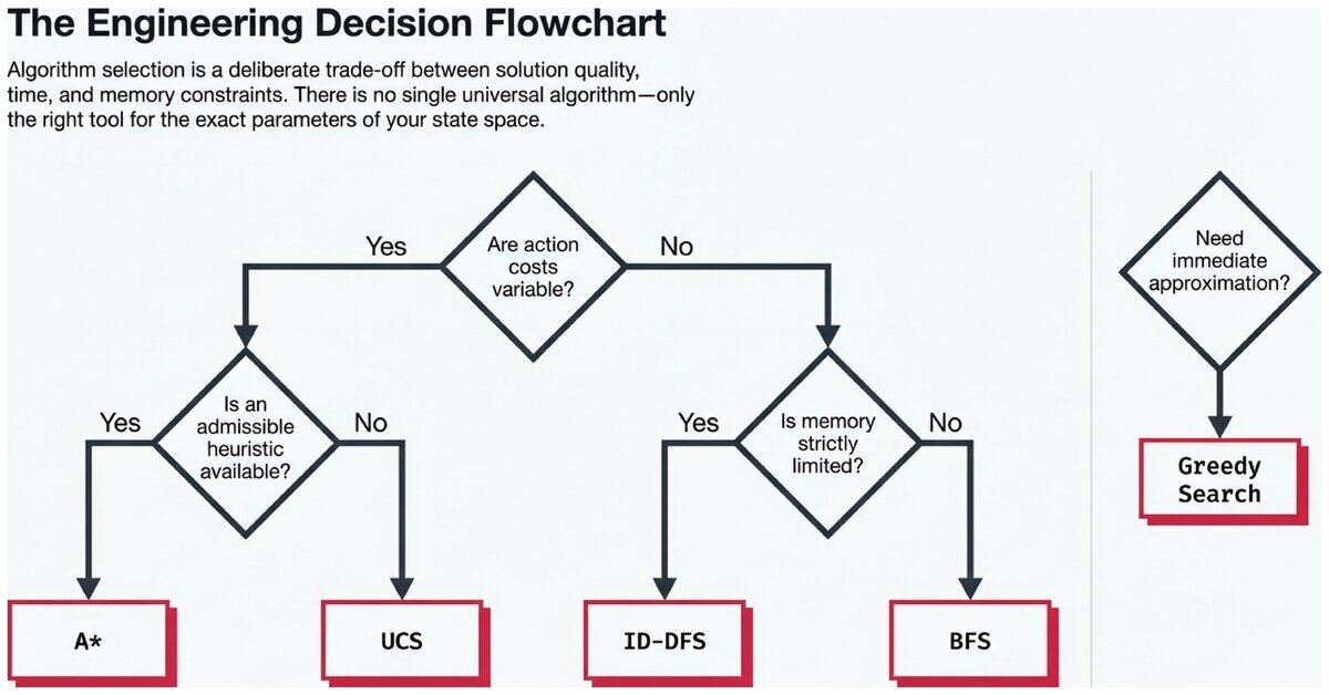 Flowchart for selecting between A-star UCS ID-DFS BFS and Greedy search algorithms